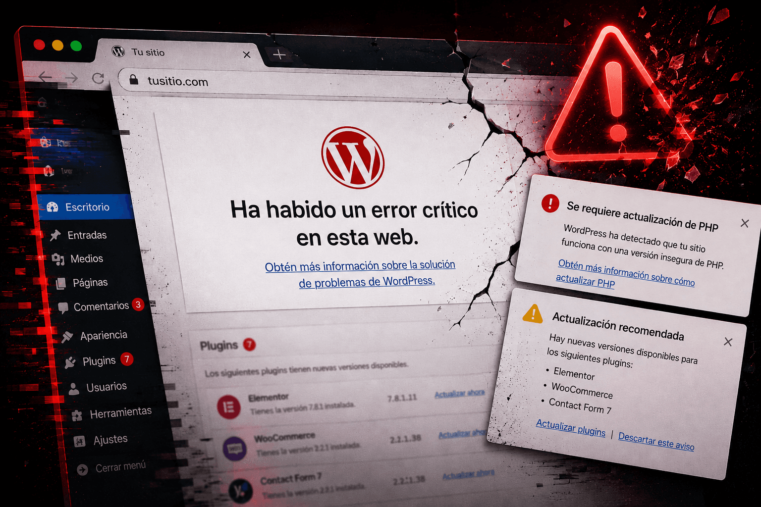 Error crítico de WordPress causado por plugins, actualizaciones y problemas de compatibilidad